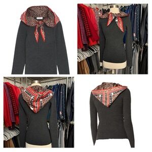 Sandro Ribbed Sweater with Silk Hoodie